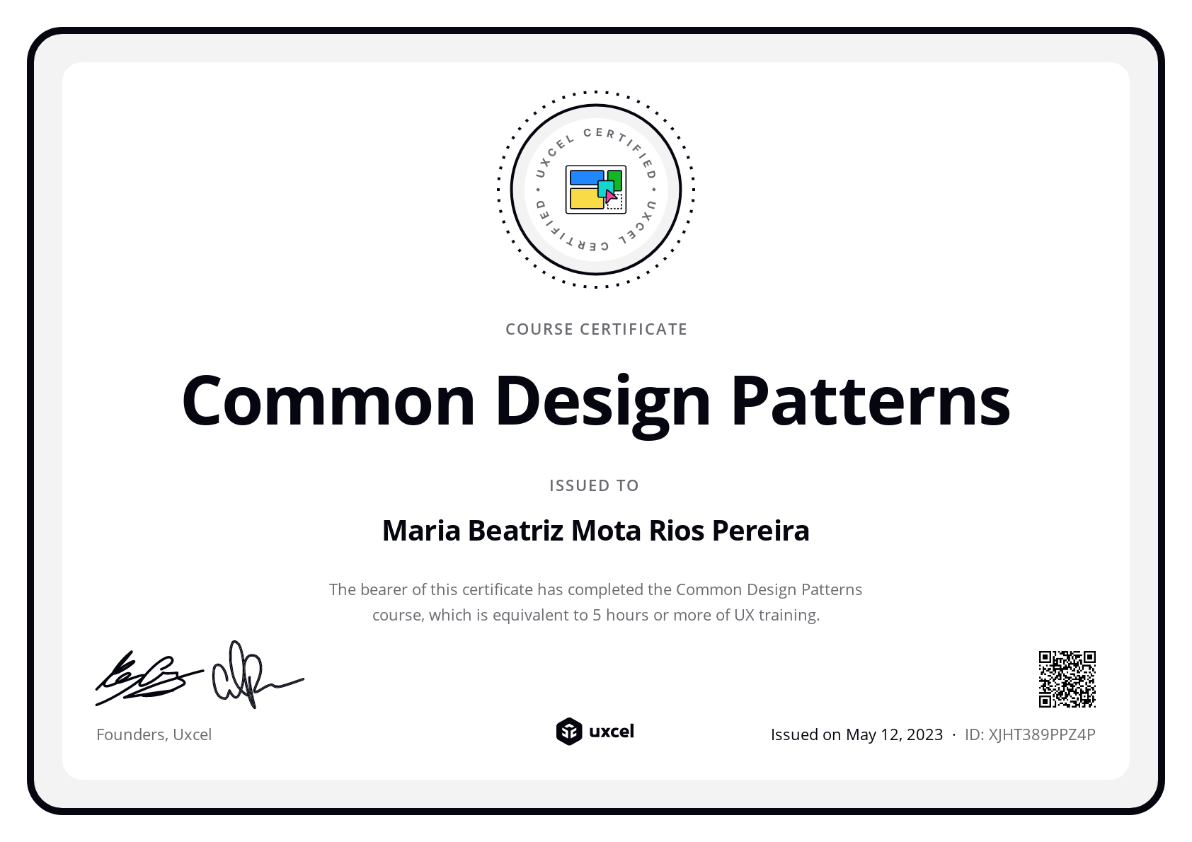Maria Beatriz Mota Rios Pereira's certificate